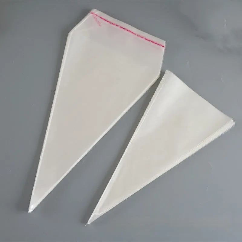 Transparent triangular OPP plastic packaging bags with tie wire closure in three size options