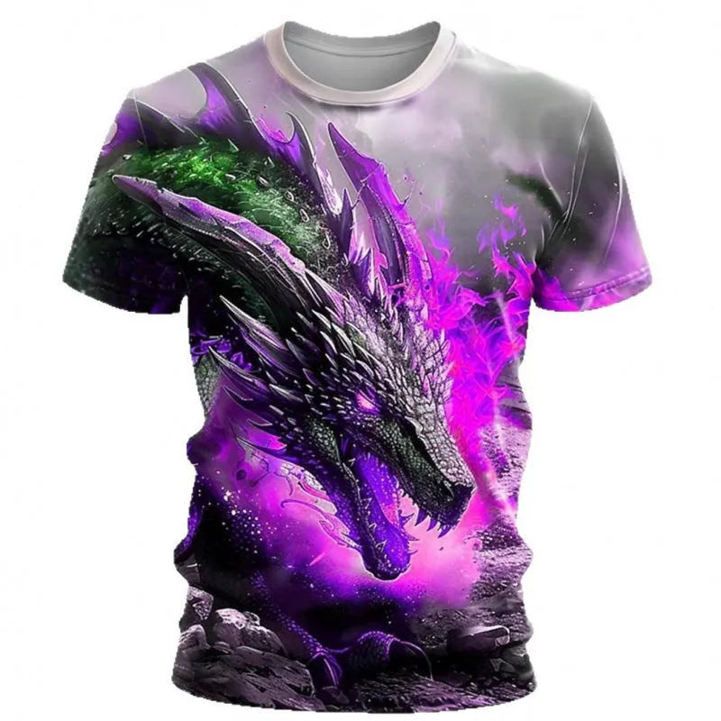 Men's grey T-shirt with a large 3D wind dragon graphic print on the front