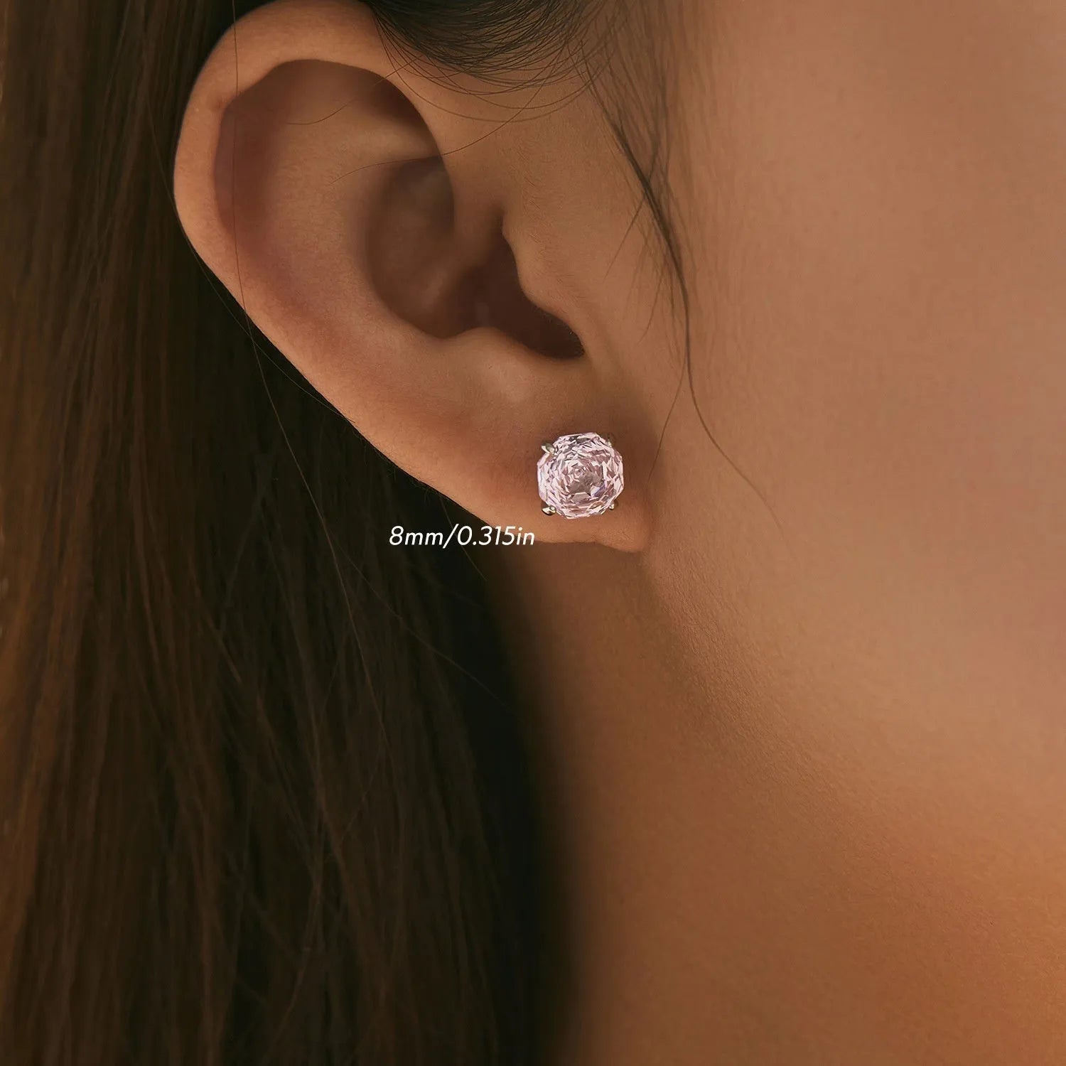 S925 sterling silver rose stud earrings in 6mm and 8mm sizes with pink colour options