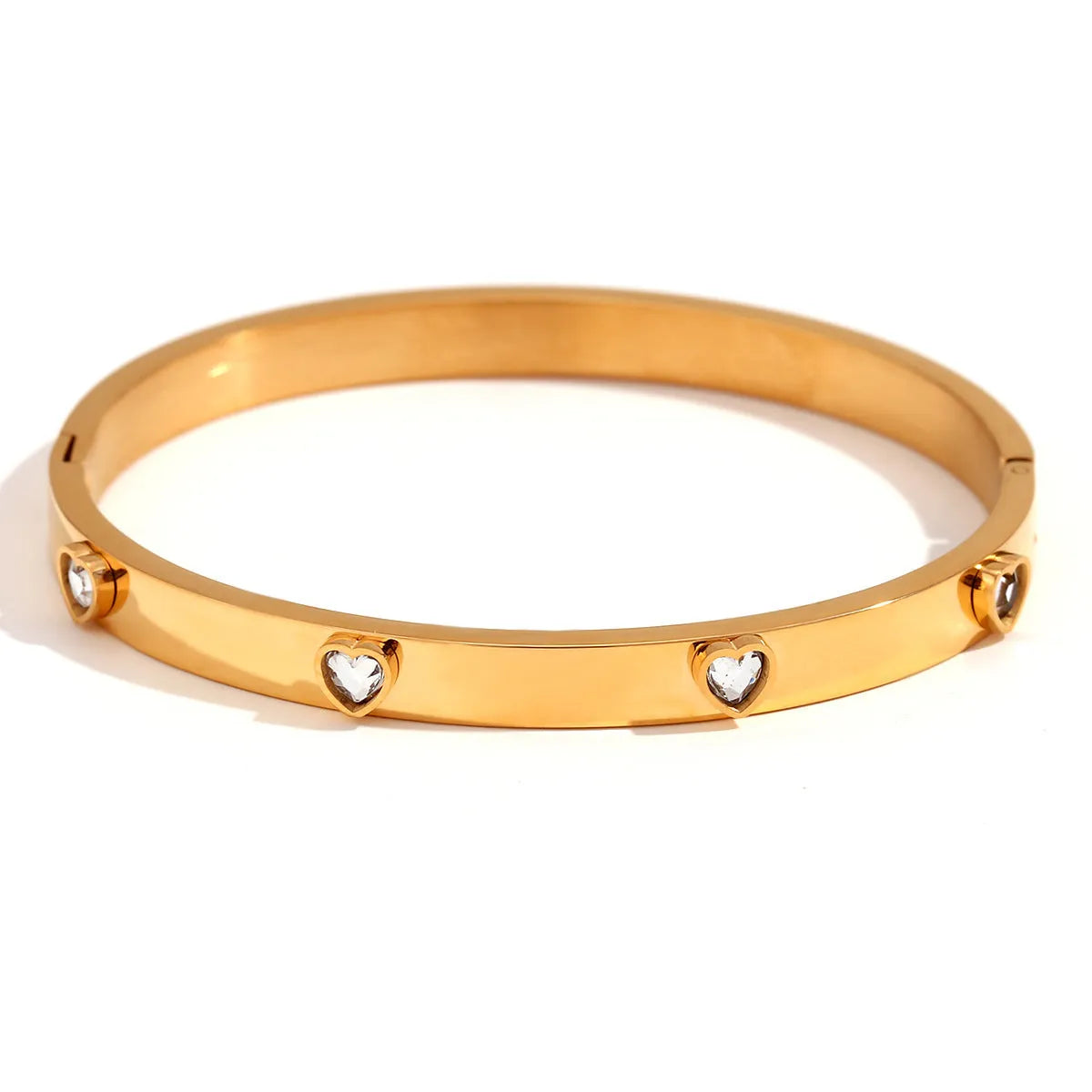 Stainless steel micro-inlaid peach heart bracelet with electroplated golden finish for women