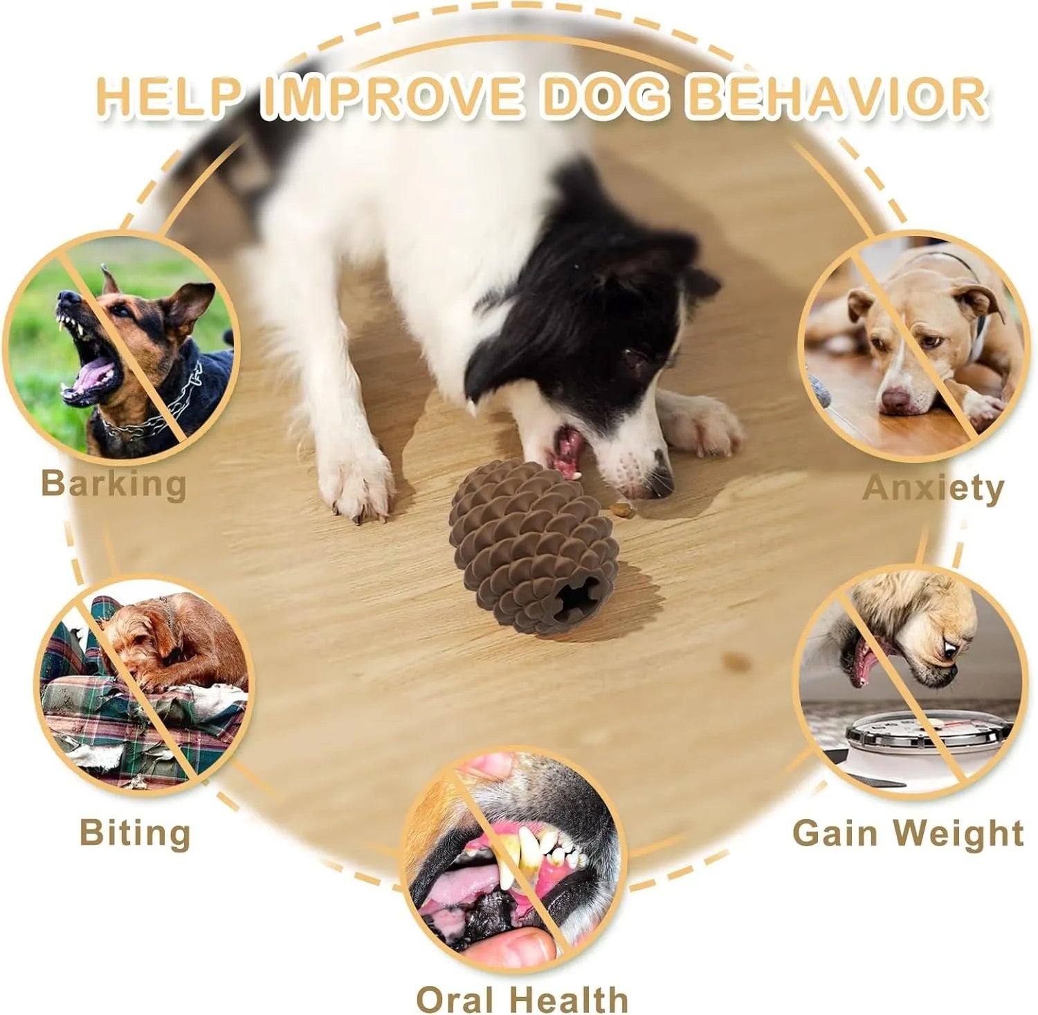 Yellow pine cone shaped natural rubber dog toy with treat dispenser for large breed dogs