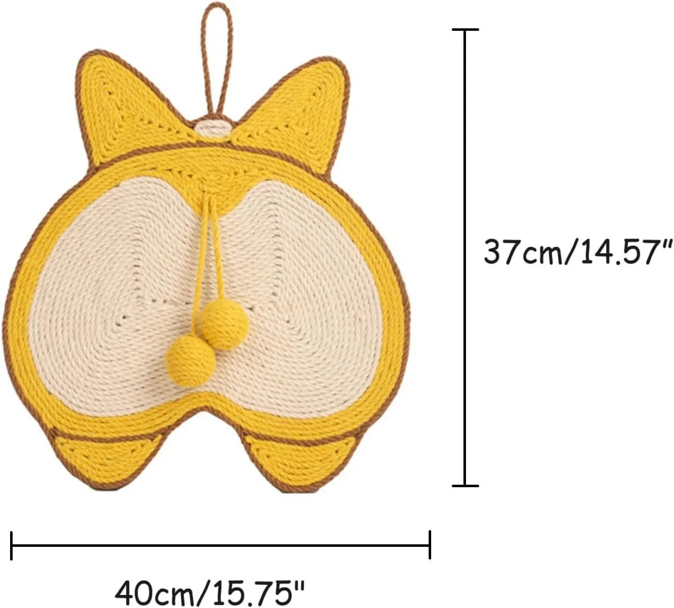 Yellow corgi butt design cat scratching pad with natural sisal surface on anti-slip base