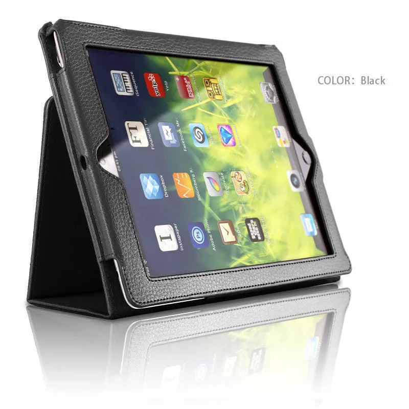 Flat imitation leather protective case for iPad 2 3 4 9.7 inch with two-fold stand, Black style