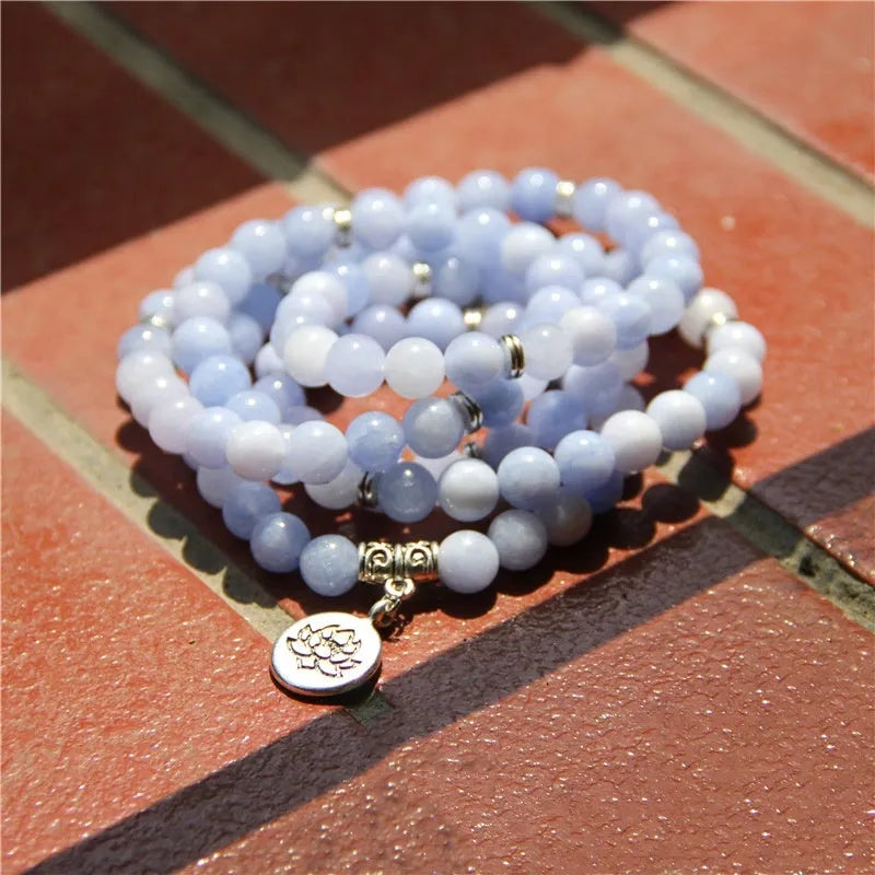 Women's vintage natural stone bracelet with a geometric lotus design in multiple colours.