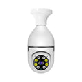 Wireless WiFi bulb security camera with compact design showing 1080p full colour night vision capability