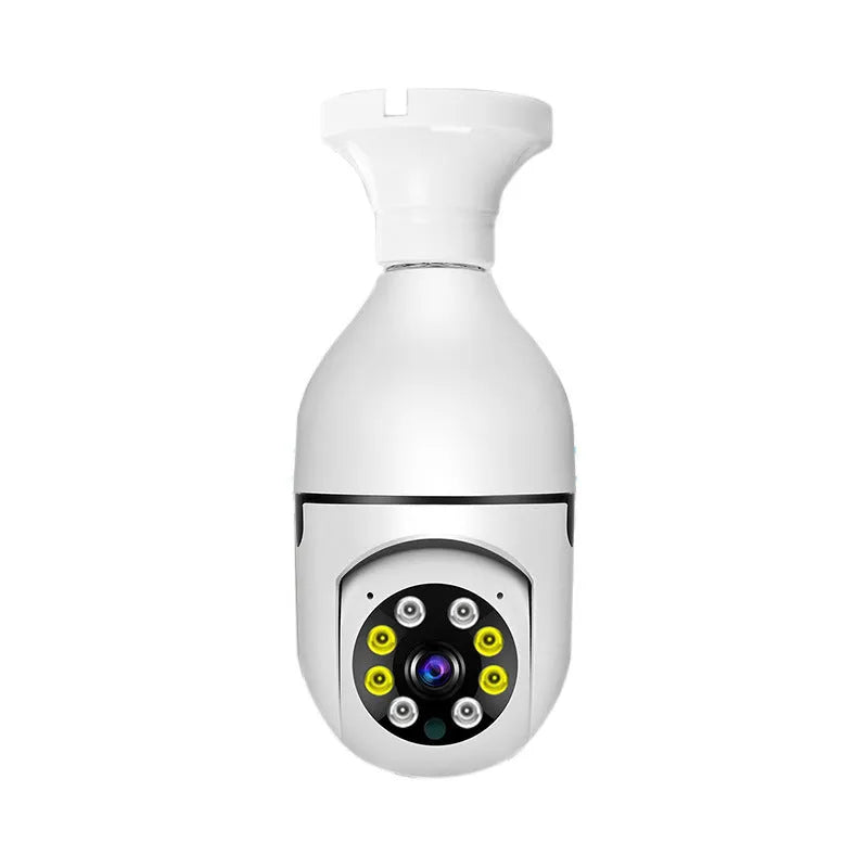 Wireless WiFi bulb security camera with compact design showing 1080p full colour night vision capability