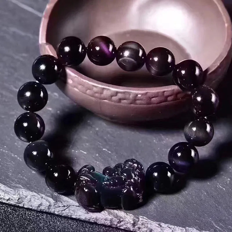 Natural ice colour obsidian crystal bracelet with polished beads in various size options