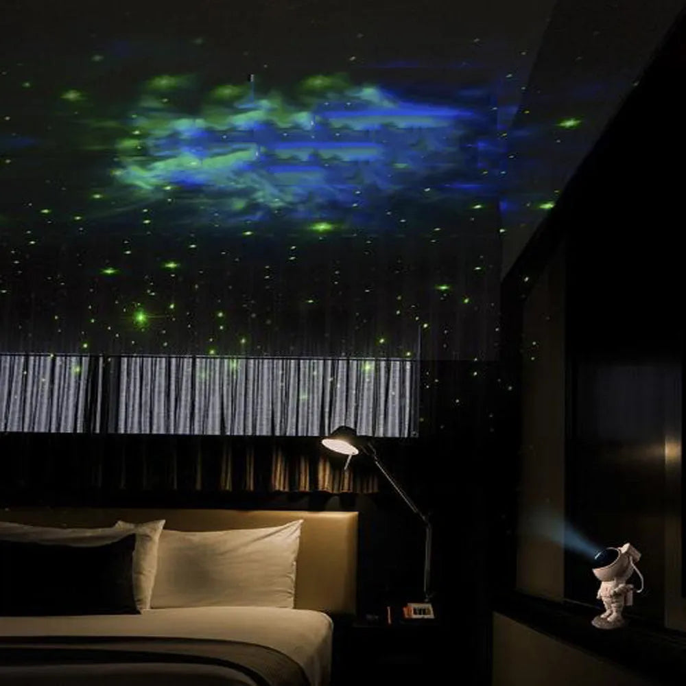 Creative astronaut galaxy starry sky projector nightlight on table with remote control, black finish