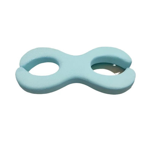 Cool blue cylindrical memory foam cervical pillow for neck support.