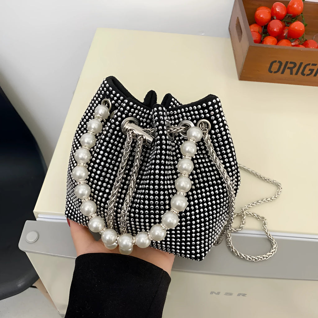 Fashion light diamond crossbody shoulder bag with chain strap in bucket shape