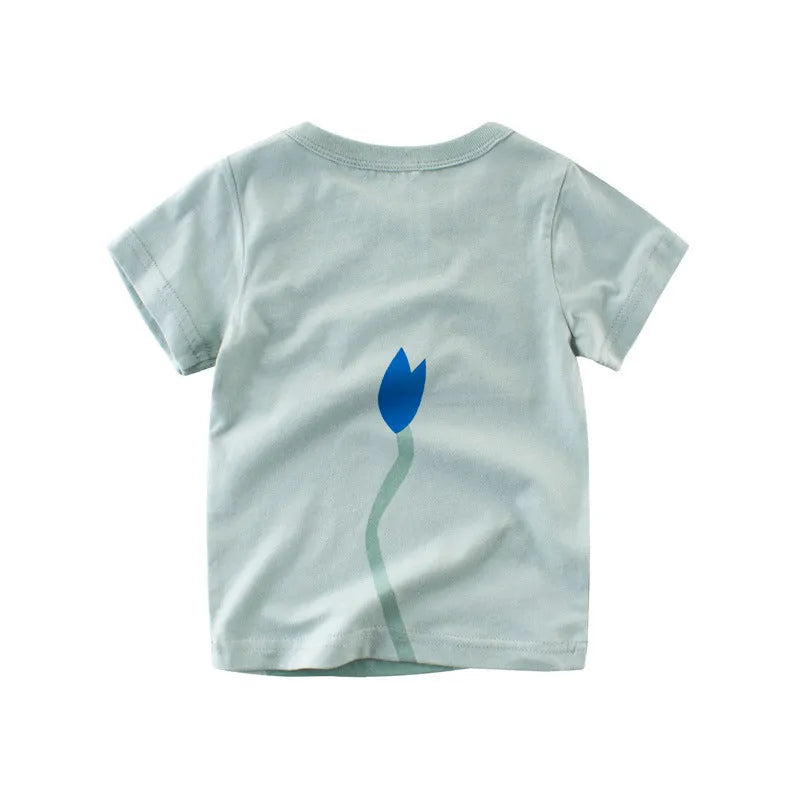 Kids cotton printed t-shirt with green lion graphic front view size 110cm