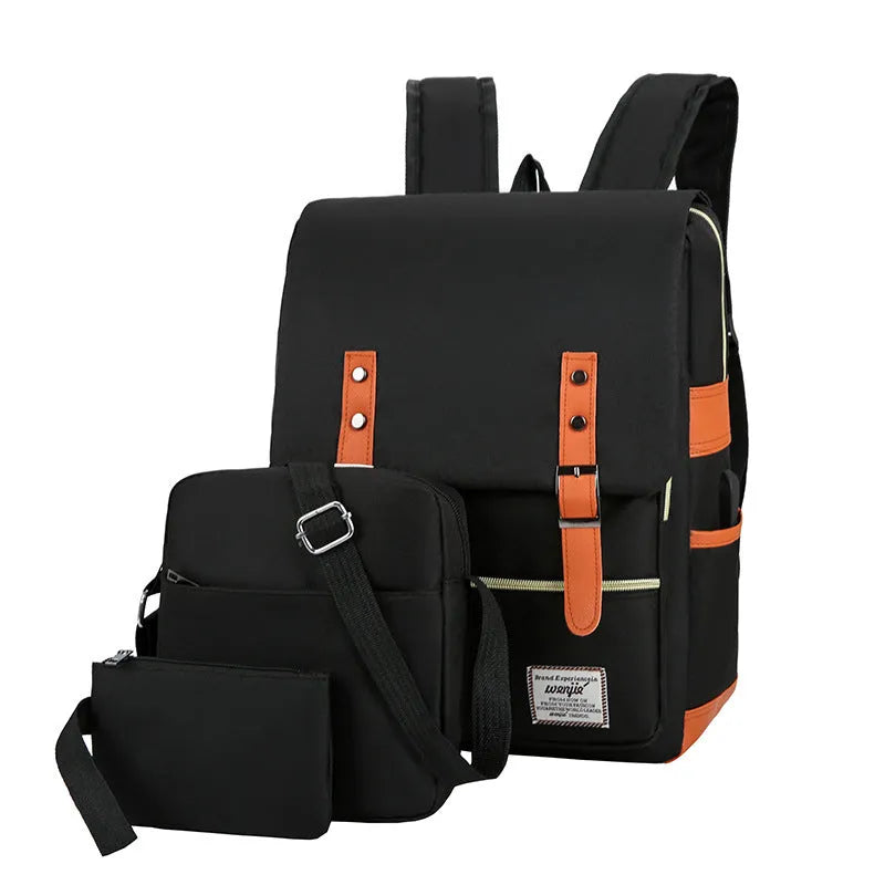 Three-piece backpack set in Oxford cloth with curved shoulder straps
