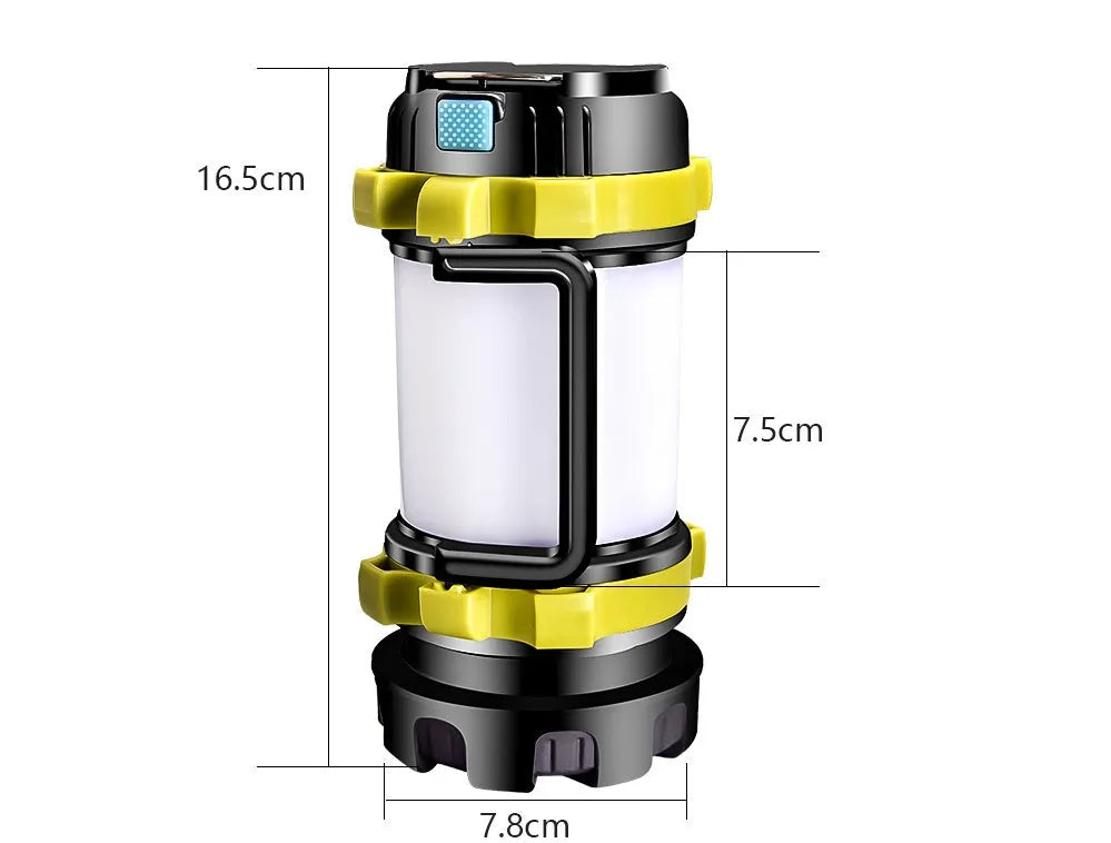 Green LED camping light with handle, USB charging, front T6 beads and side SMD lights