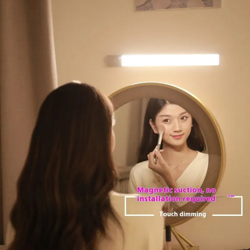 Ultra-thin LED mirror headlight with USB charging in modern simplicity style, 300x40x10mm, tri-color temperature