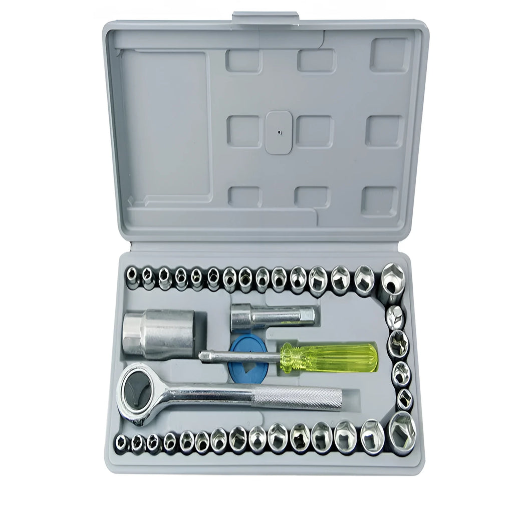 40 piece manual hardware tool set with sleeve wrenches in assorted sizes for machine repair and steam protection