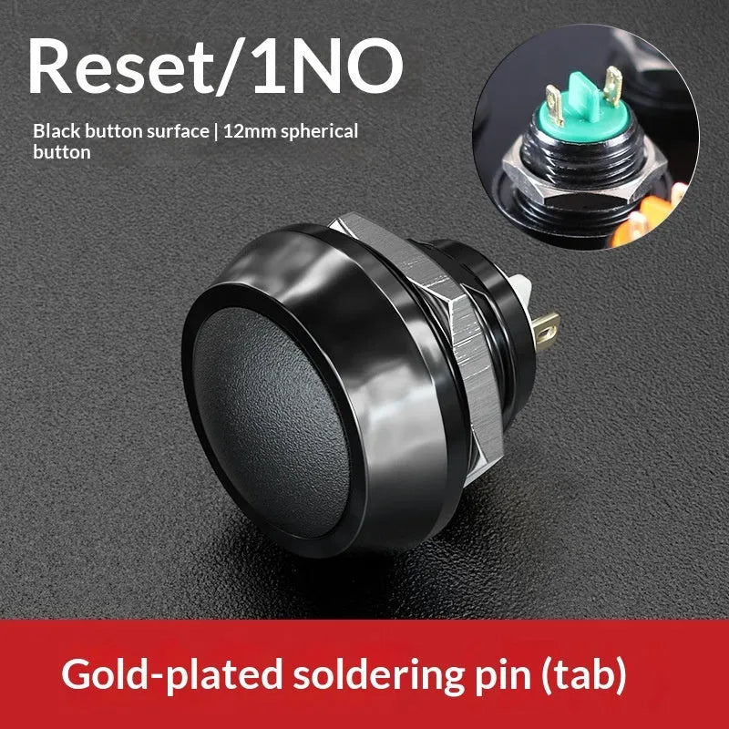 12mm spherical head self-resetting push button switch with silver-plated contacts and waterproof protection