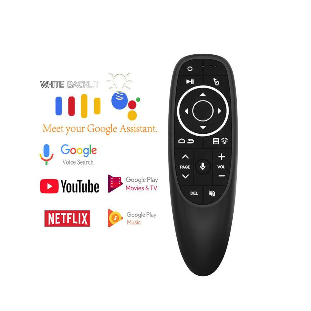 G10 G10S intelligent voice remote control with silicone buttons and plastic shell.