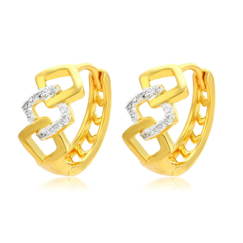 Geometric hollow-out gold electroplated alloy earrings with simple style design