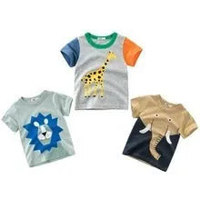 Kids cotton printed t-shirt with green lion graphic front view size 110cm