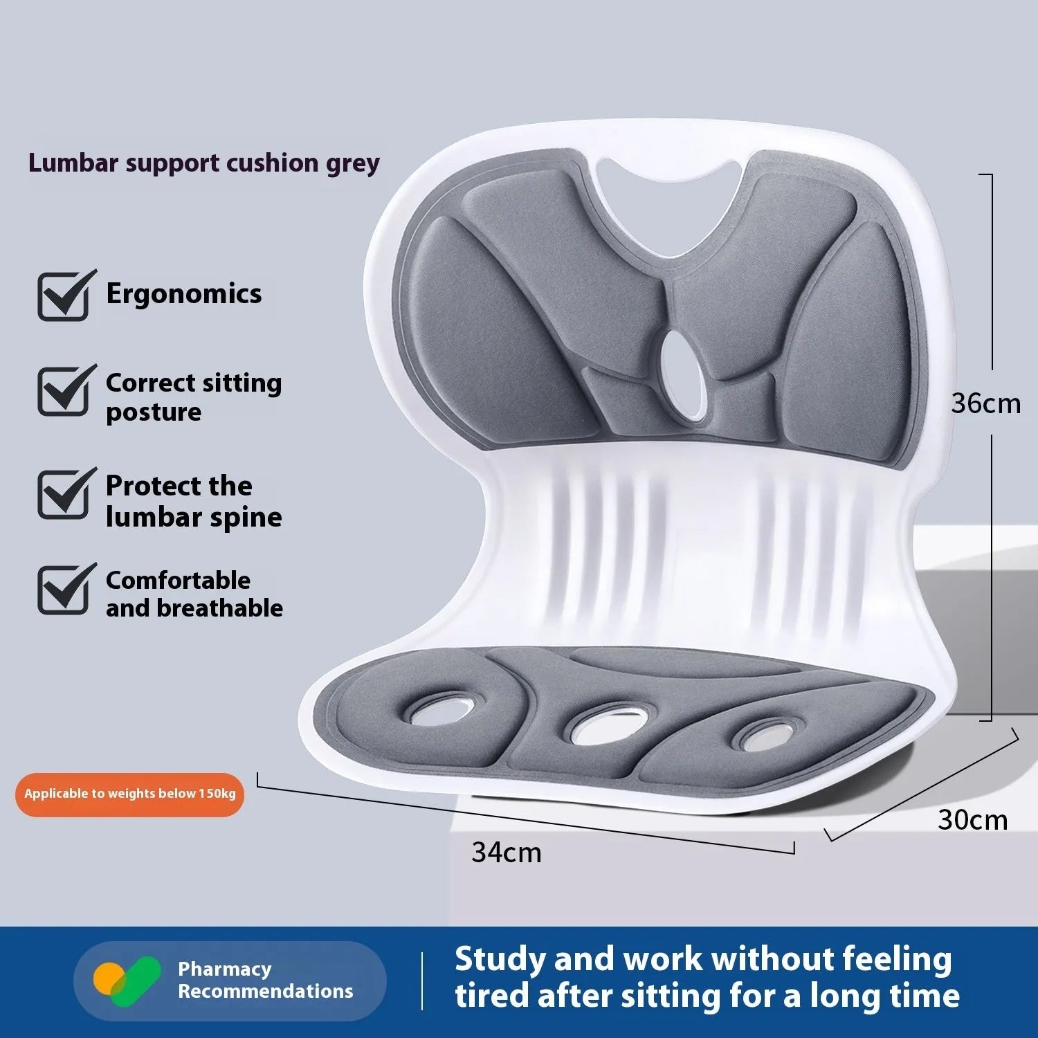 Japanese style lumbar support cushion with sponge filler in grey and black colour options
