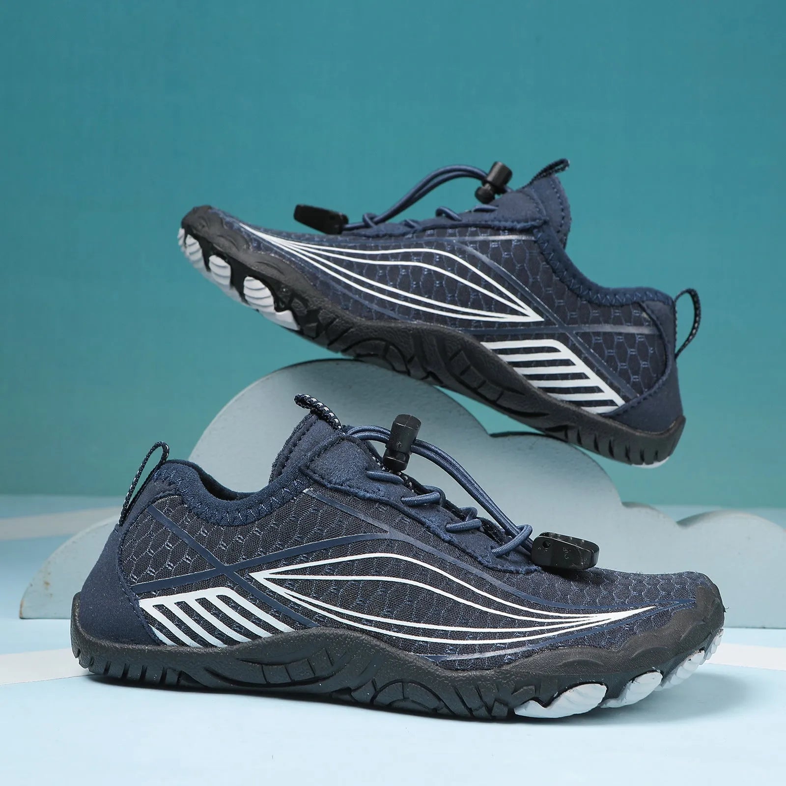 Children's quick-dry wading shoes with non-slip rubber sole in black, grey, blue, and pink colours