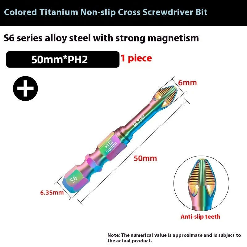 S6 colour titanium anti-slip cross screwdriver head on white background, alloy steel construction
