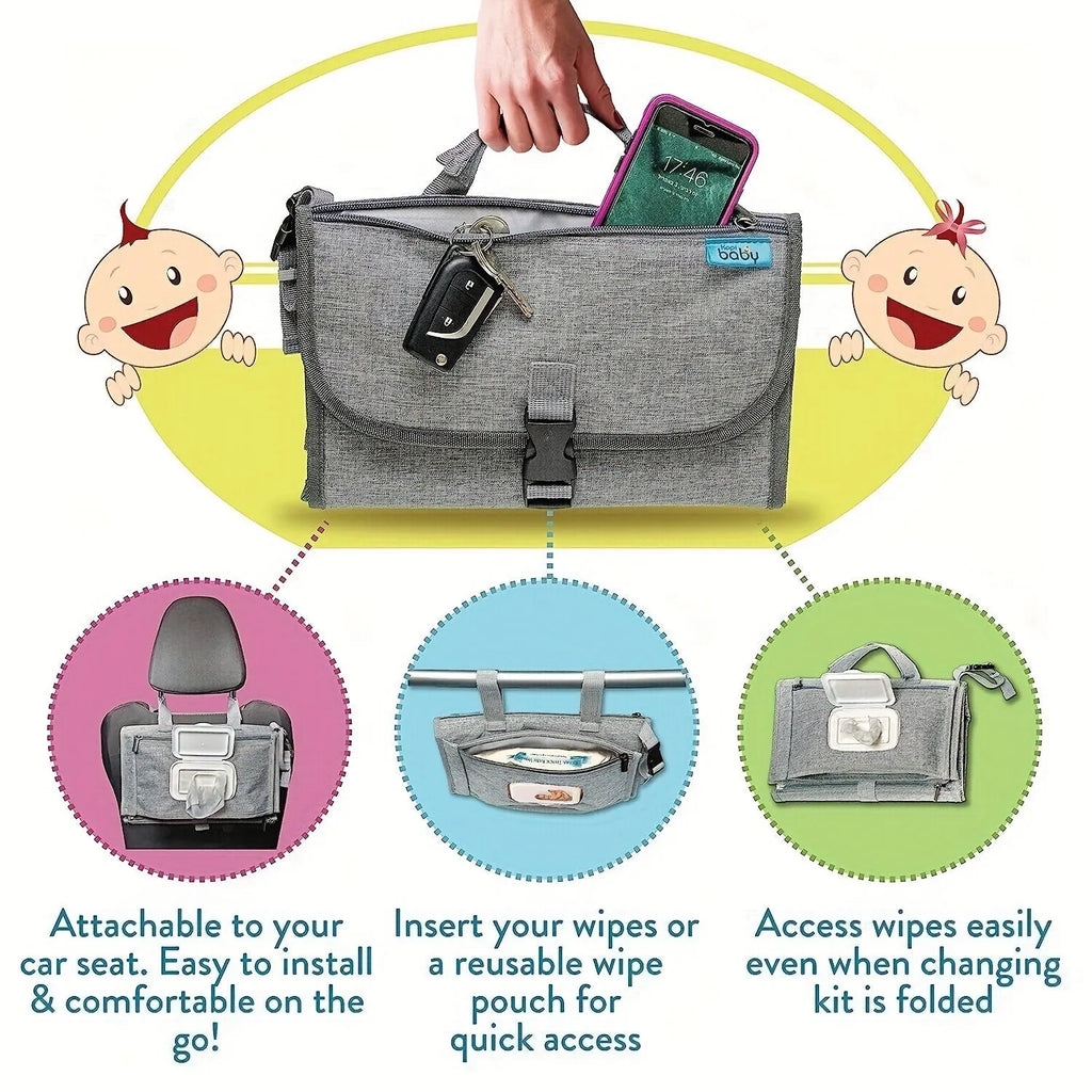 Portable waterproof baby change pilch with Oxford fabric and PEVA lining in grey