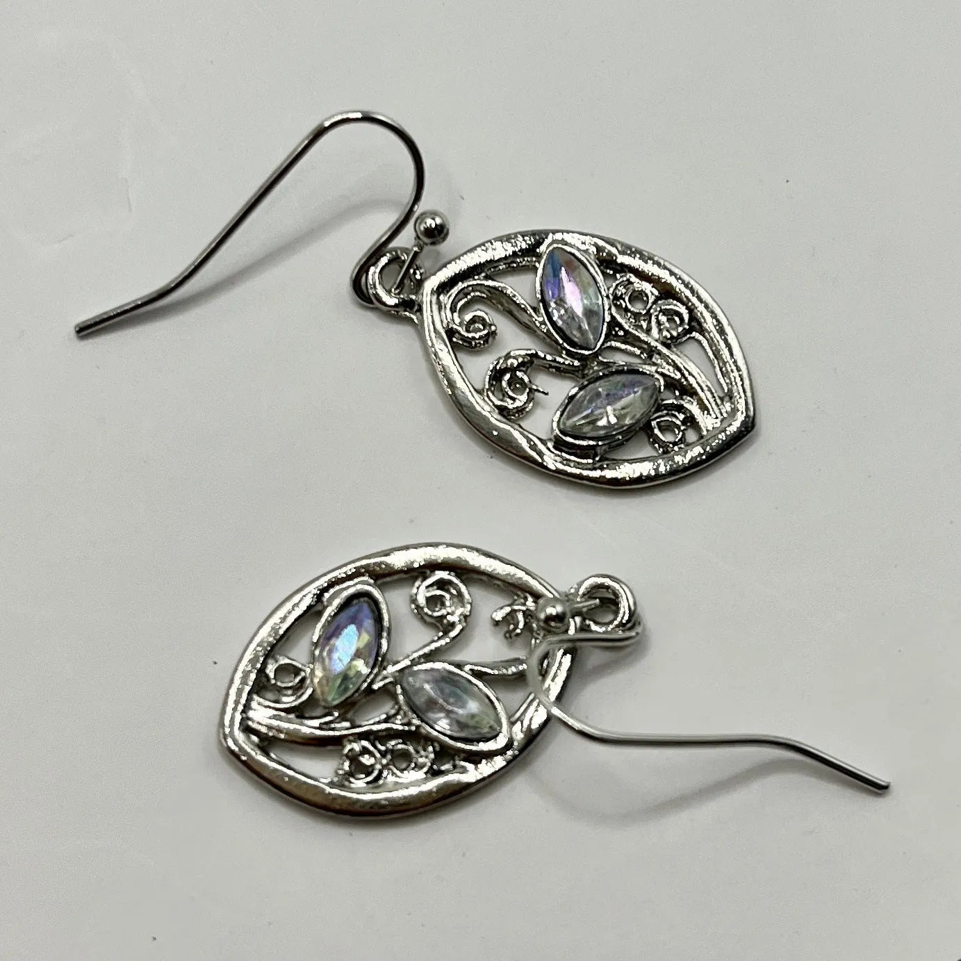Silver alloy leaf earrings with embedded colourful moonstones for women