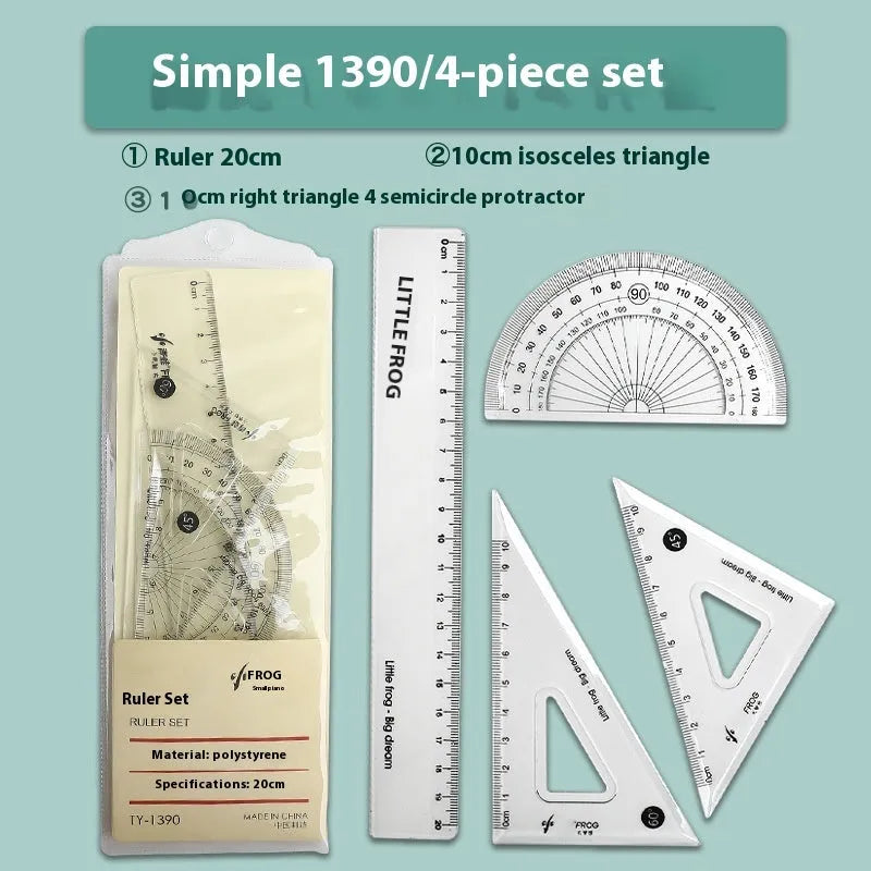 Youpai transparent acrylic drawing ruler set showing square, protractor, and rulers for geometric drawing