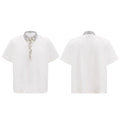Men's loose fit polo t-shirt with square collar and embroidery detailing in three colour options
