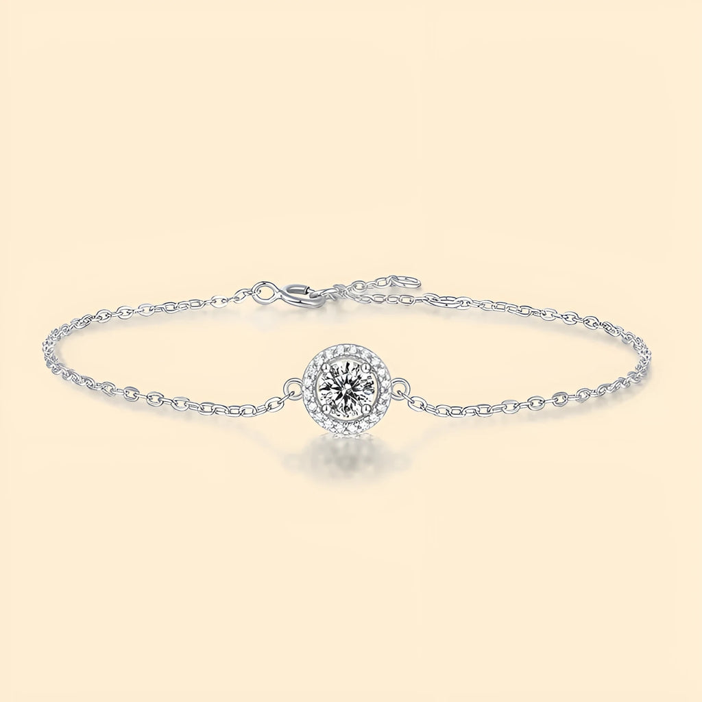 S925 silver moissanite round bag bracelet on a wrist, unisex fashion OL style, 50-point moissanite