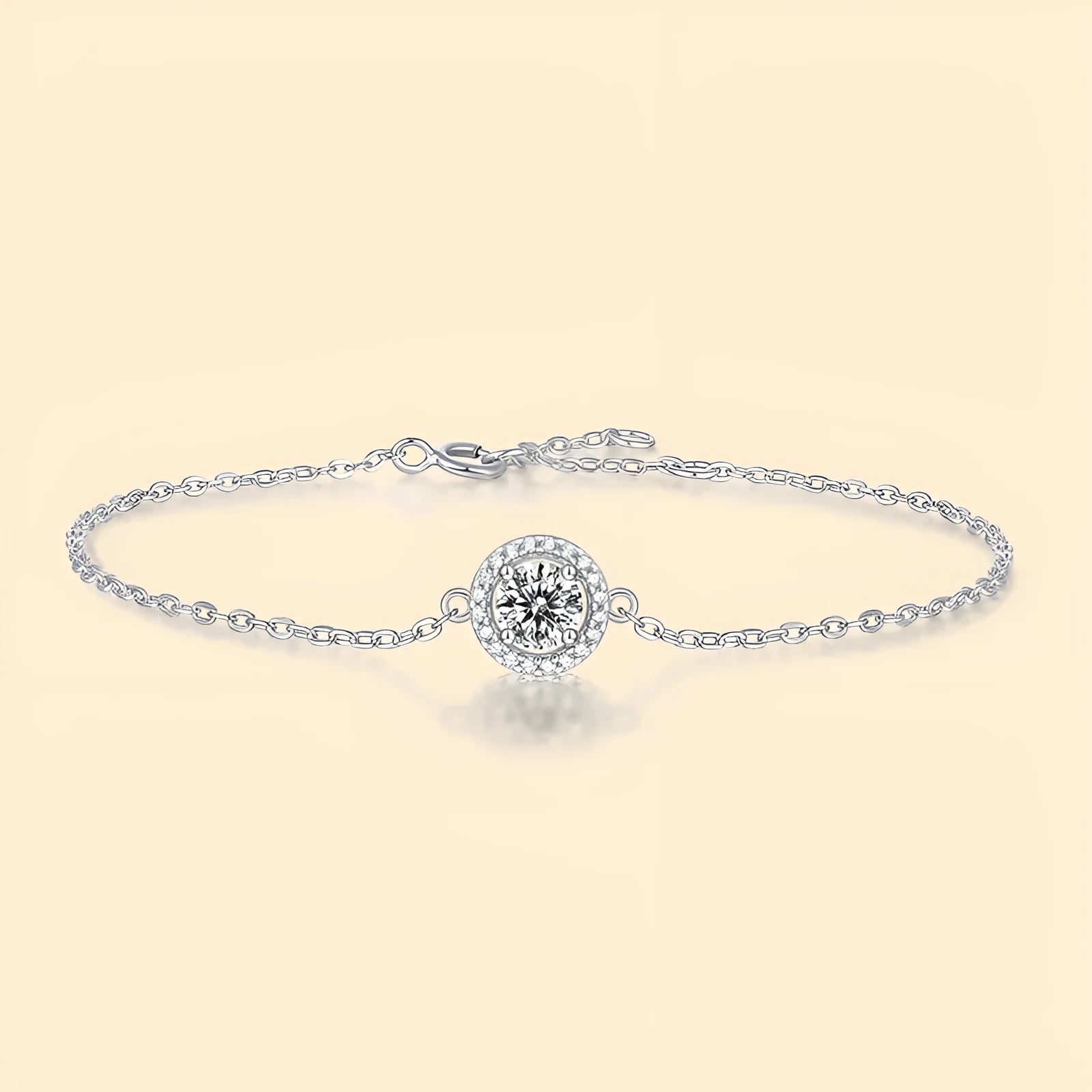 S925 silver moissanite round bag bracelet on a wrist, unisex fashion OL style, 50-point moissanite