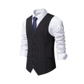 Men's striped formal suit vest with V-neck and pocket detail