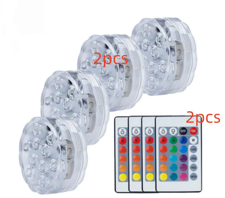 13-LED submersible light with suction cup in pool showing 16 colours