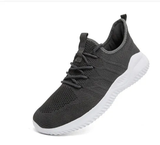 Men's black and white mesh sport shoes with lace-up front and round toe design