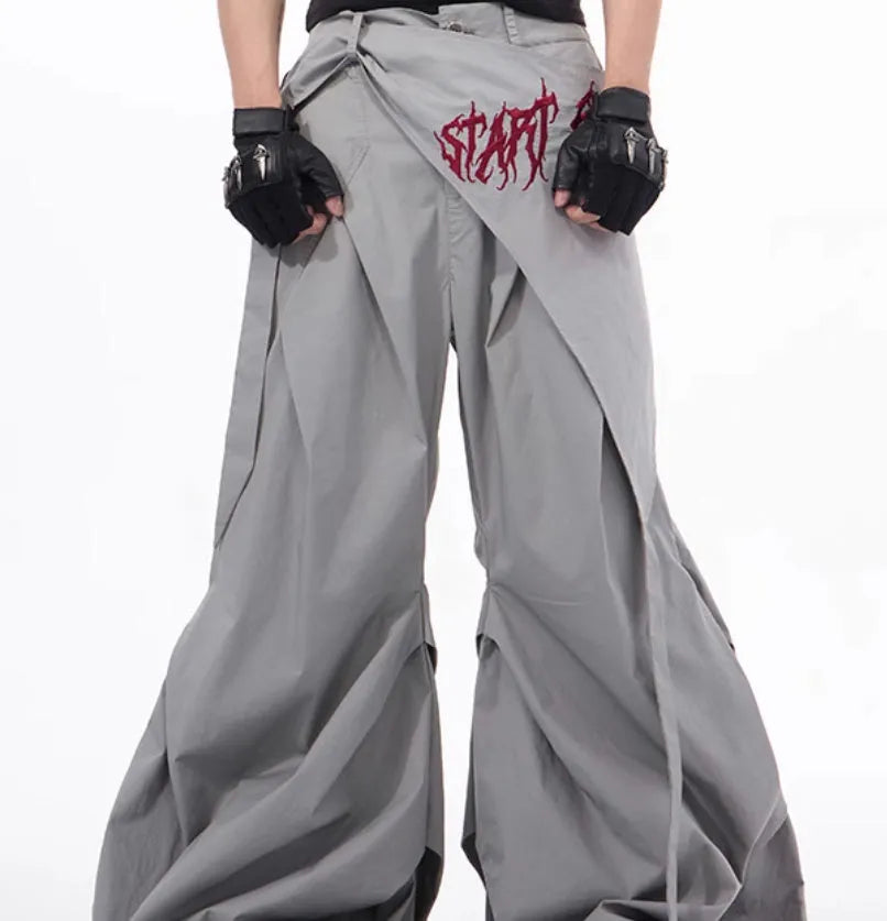 Boy's wide-leg summer pants in Korean style, shown in black and grey colour options.