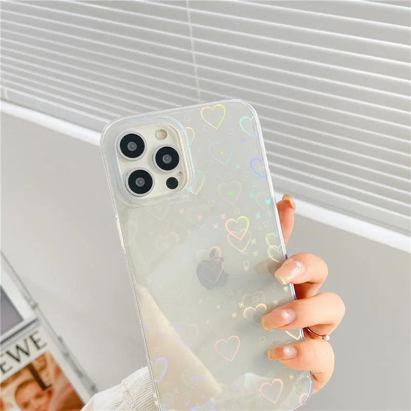 Transparent silicone iPhone case with laser colourful love pattern for iPhone models
