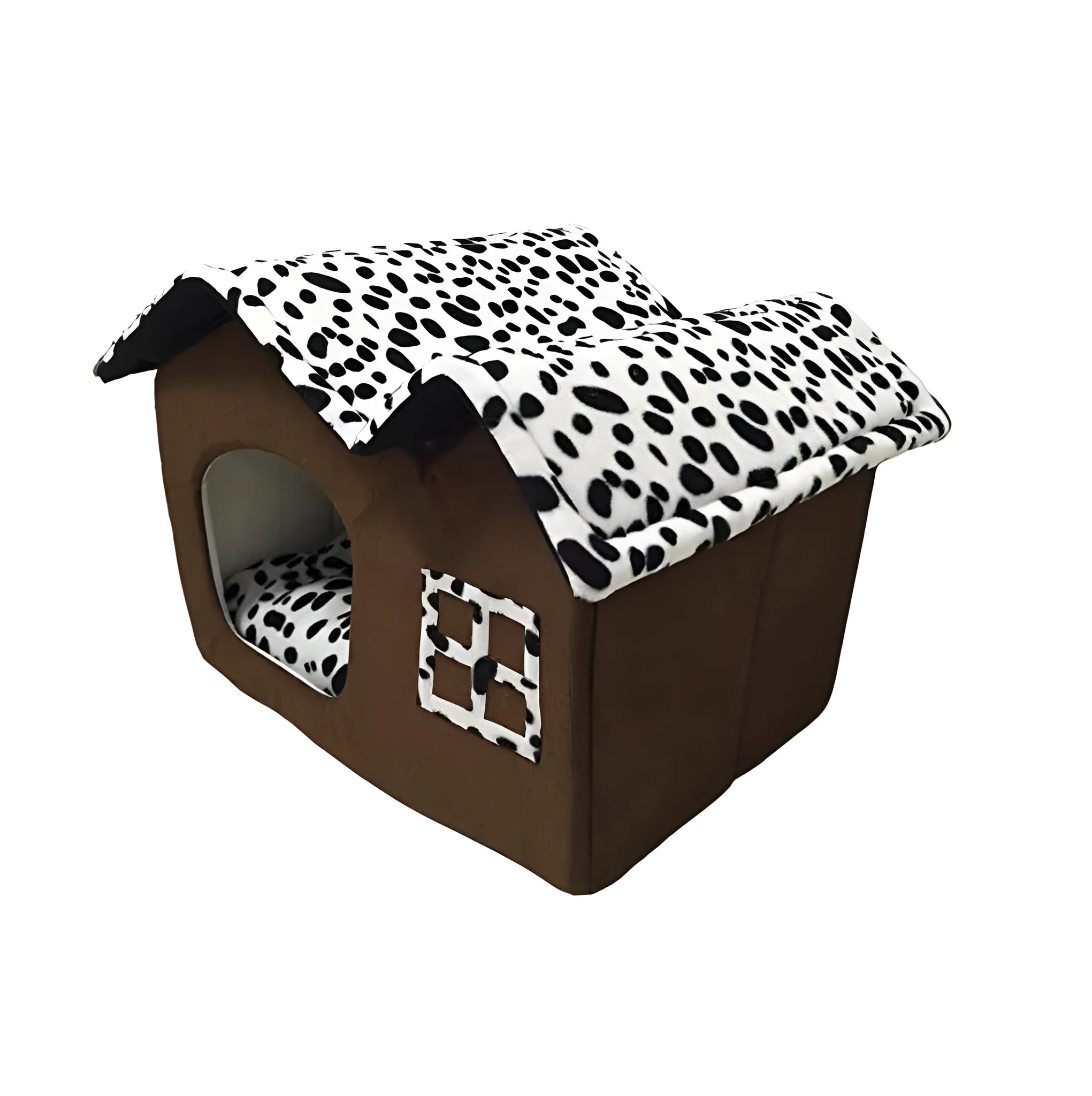 Double top pet house in dark brown corduroy with waterproof Oxford cloth, 55x40x42cm dimensions