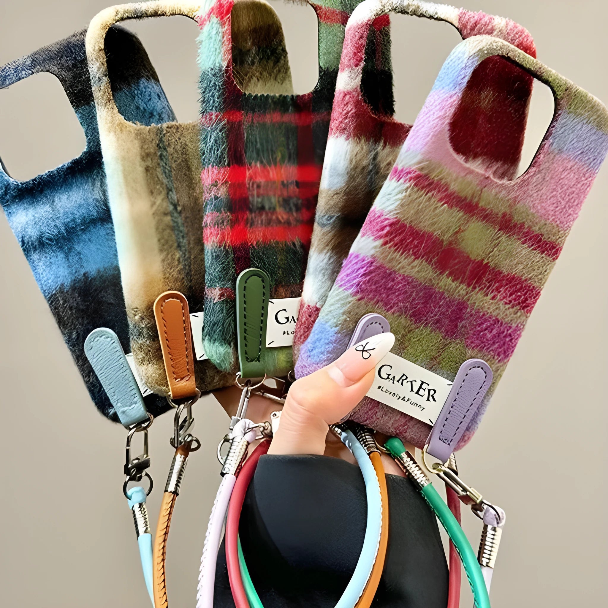 Flannel contrast colour check phone case with wristband in green pattern for iPhone 14