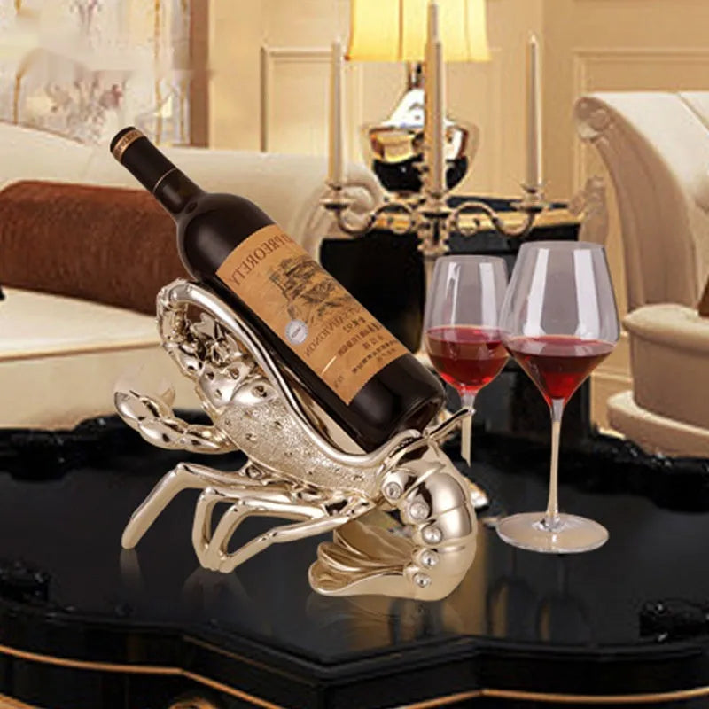 Lobster-shaped decorative wine bottle holder ornament in rose gold or silver resin.