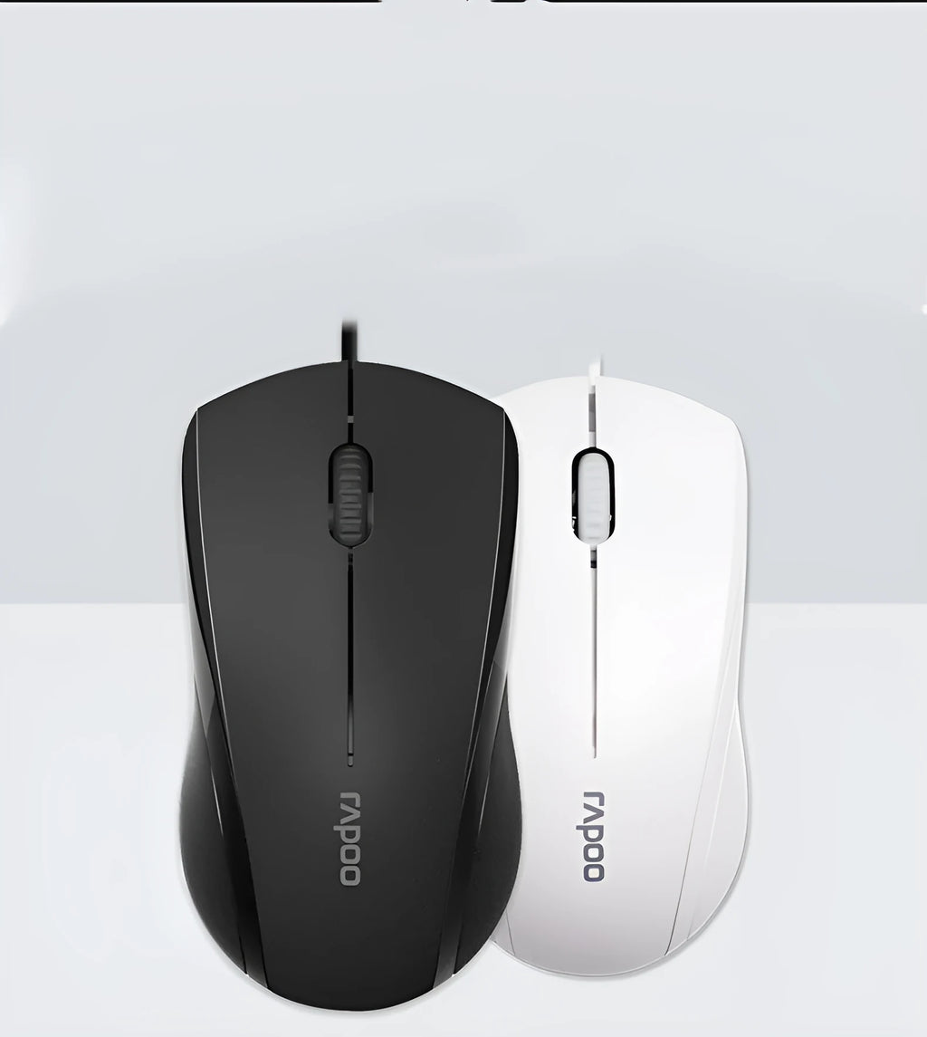 Wired USB optical mouse in black with 1.5m cable and three-button layout for desktop computer