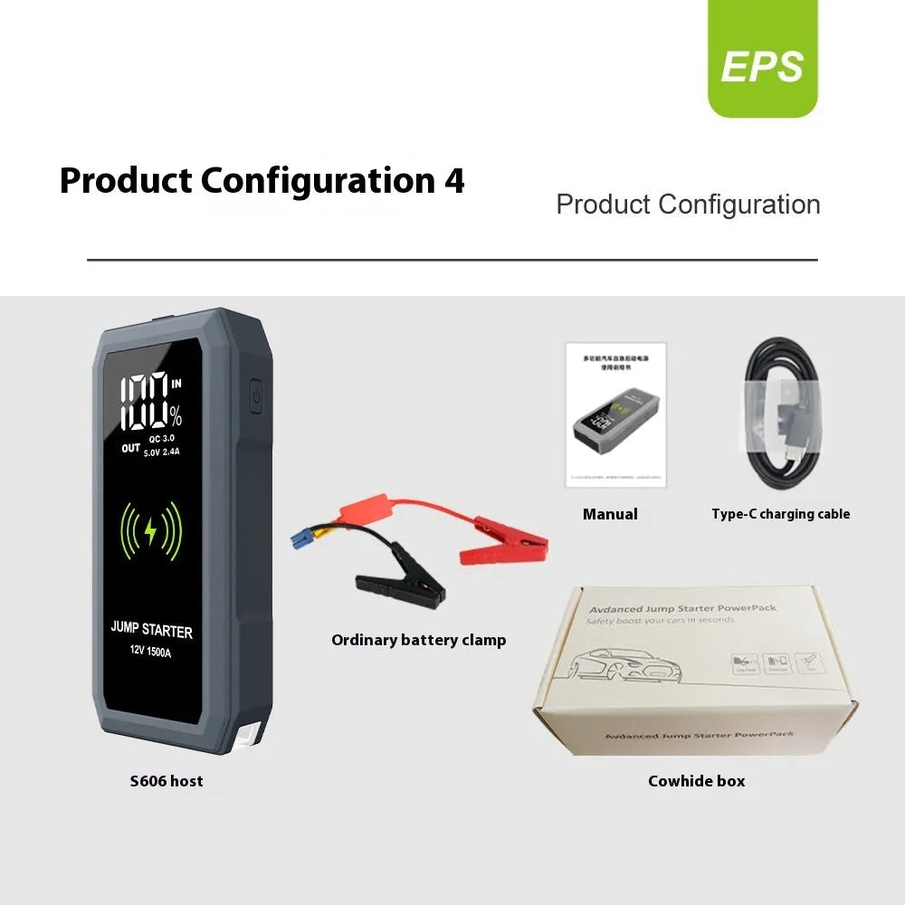 12V 16800mAh car jump starter with large screen display and aluminium alloy casing