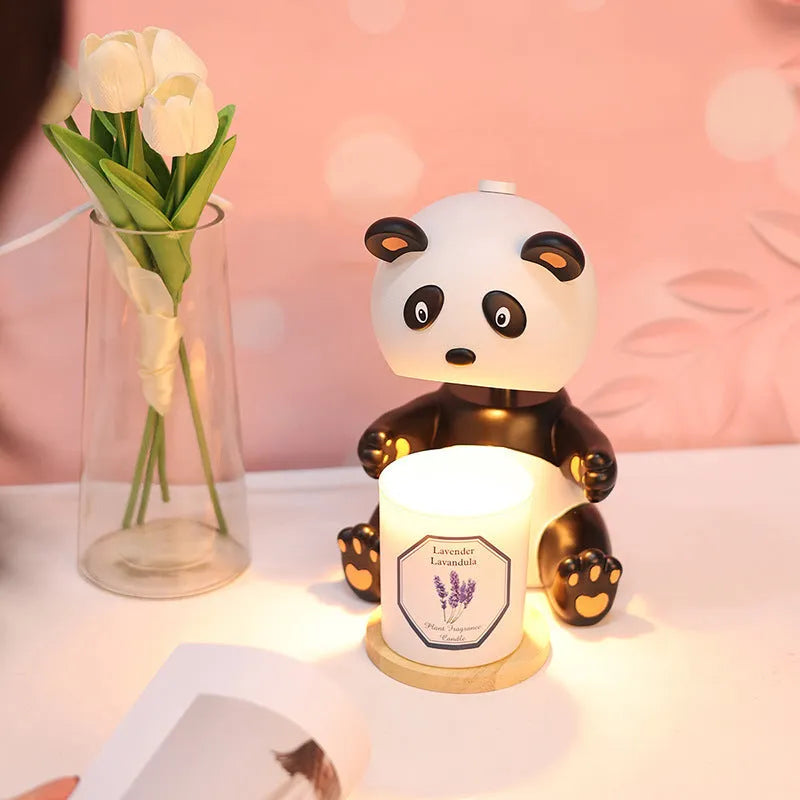 Panda shaped aromatherapy wax lamp with timer function as night light on table