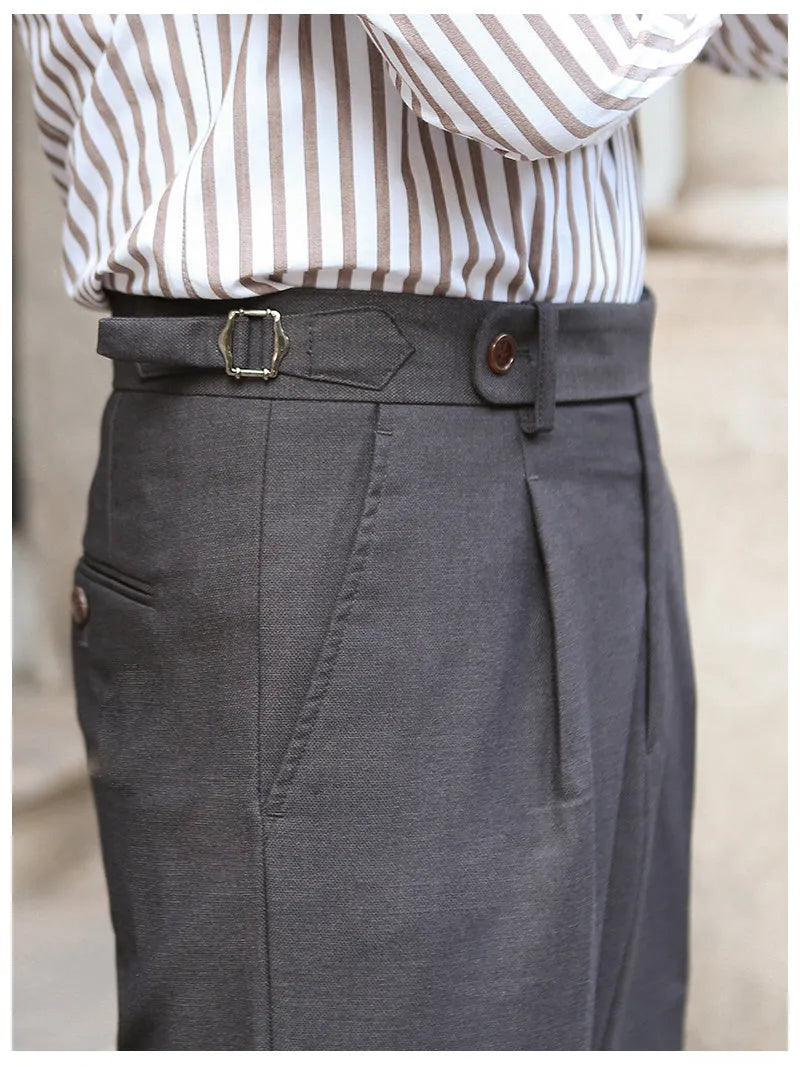Men's retro straight-leg trousers in dark grey khaki with ironing finish