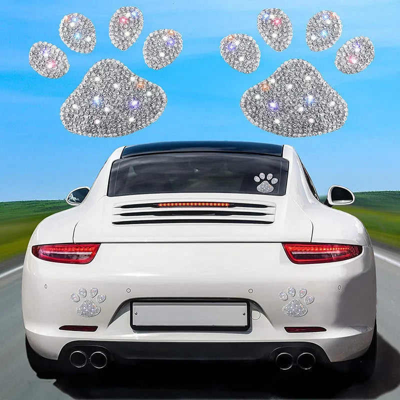 White diamond glass car sticker in butterfly or bear paw shape, 7cm by 6cm, for vehicle window decoration