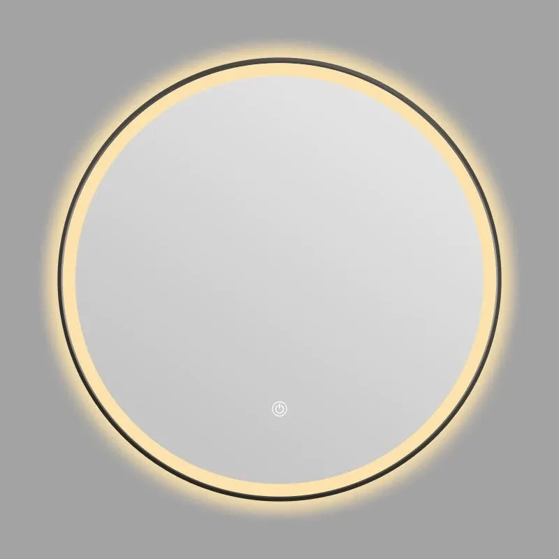 Round black frame aluminium LED bathroom mirror with wall mounting and touch dimming control