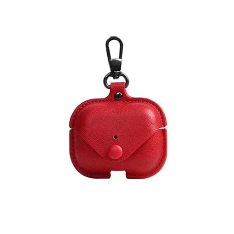 AirPods Pro protective leather sleeve in a cross-pattern PU material, showing car-line stitching detail.