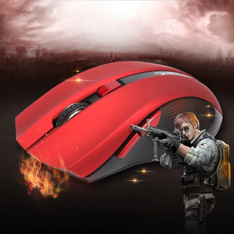 2.4G wireless optical ergonomic mouse in black with four-way scroll wheel for desktop computers