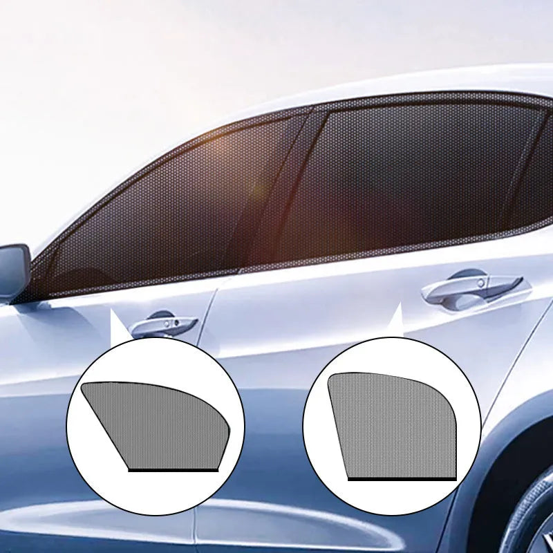 Car side window sunshades with mesh covering for sun and mosquito protection