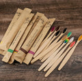 Set of 10 bamboo toothbrushes in six colours with soft charcoal bristles